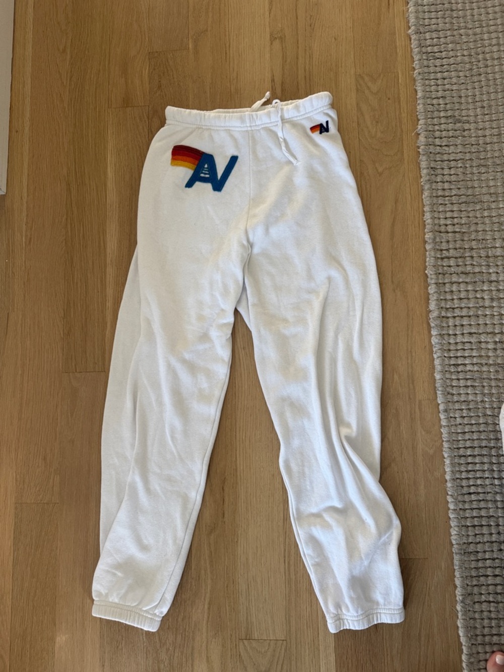 Aviator Nation Women’s Medium White Sweatpants with Rainbow Accent